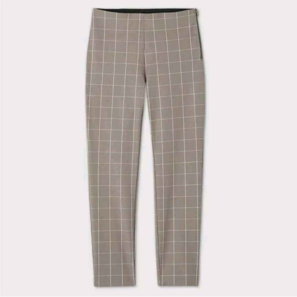 Taupe Grid Pattern Ankle Cropped Dress Pants - Picture 1 of 15